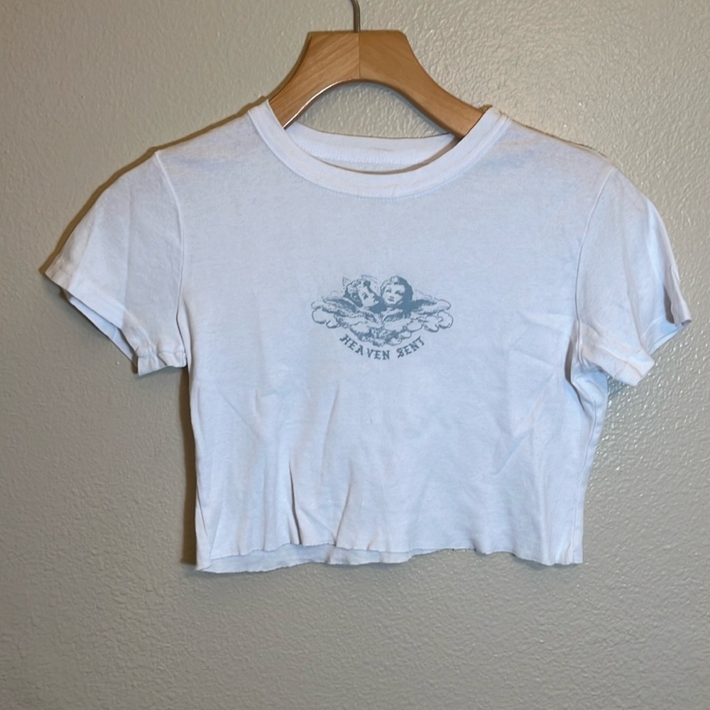 John Galt Brandy Melville White Heaven Sent Cropped Shirt
